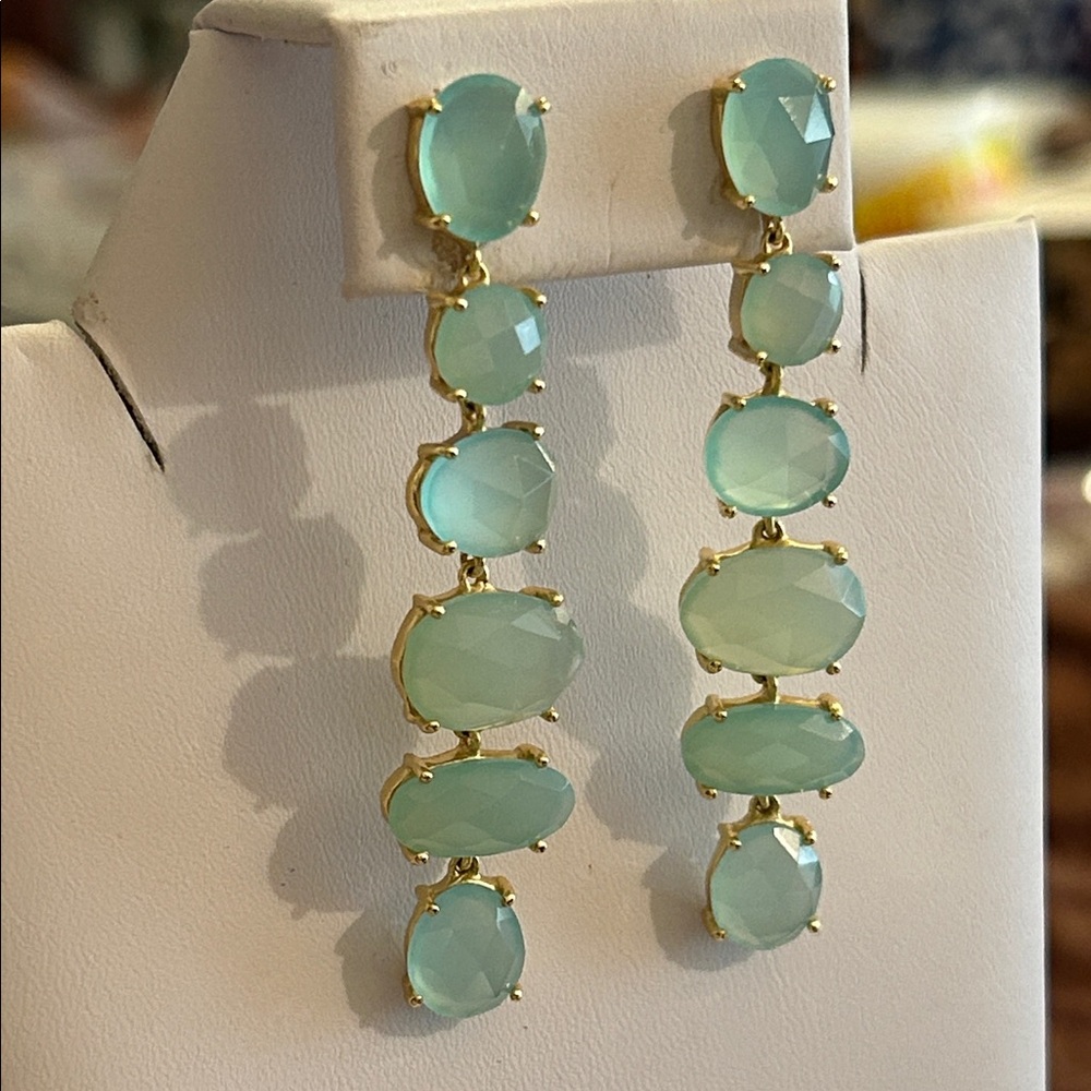 Natural Gem Stone and Gold Drop Earrings